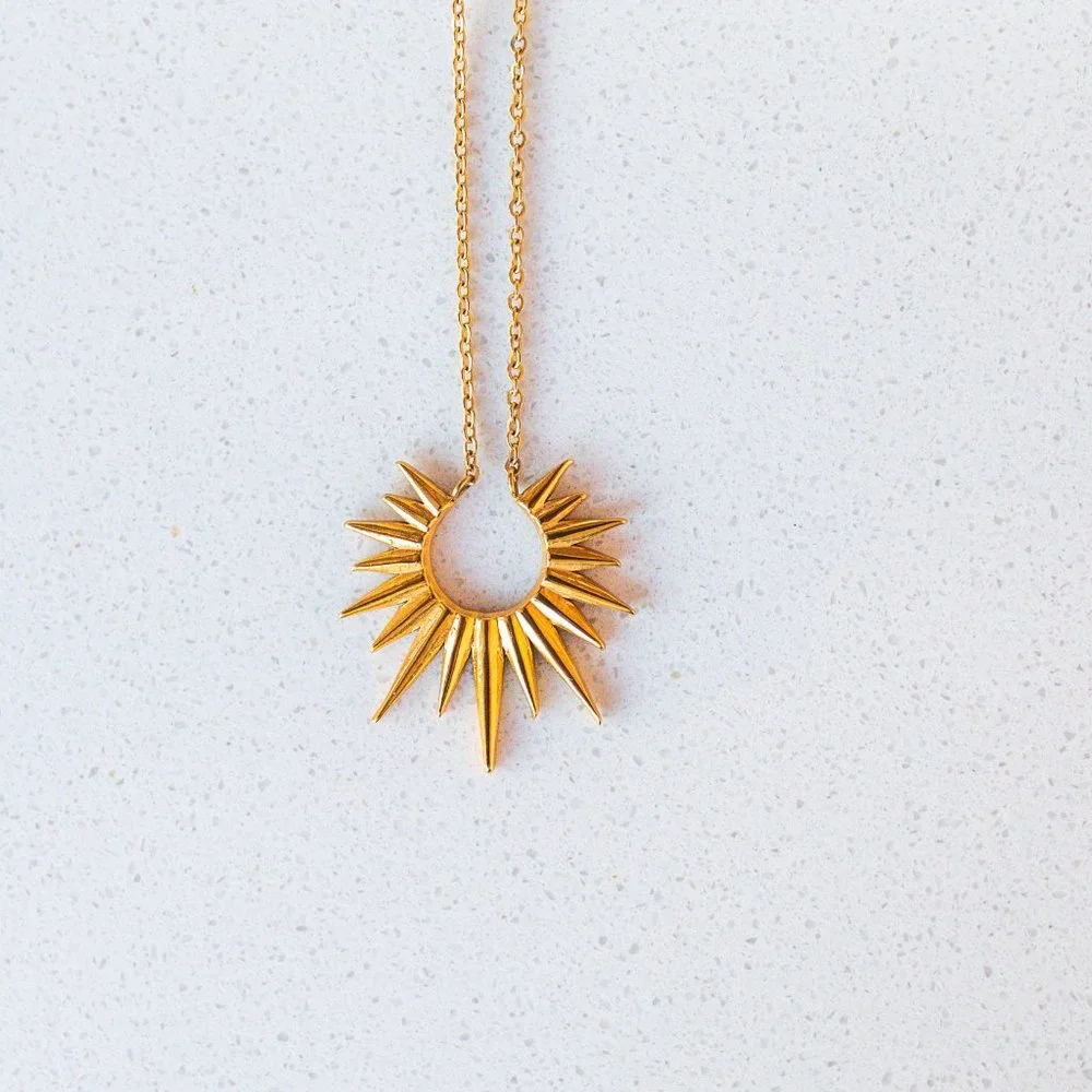 Gorgeous Sunburst Necklace 18K Gold Statement Necklace